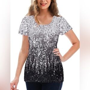 NWT Maner Sequined Top, size Medium, Silver to Black pattern, P2P 16in approx